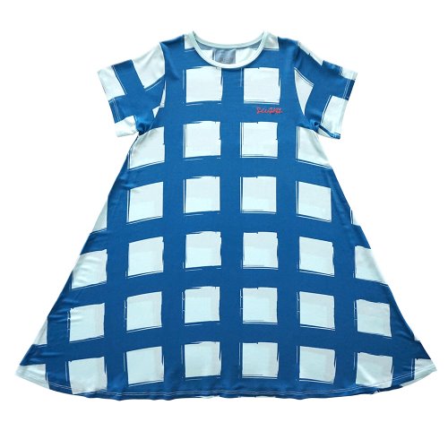[21ss]Artificial Silk Dress : Grid Vintage Blue 