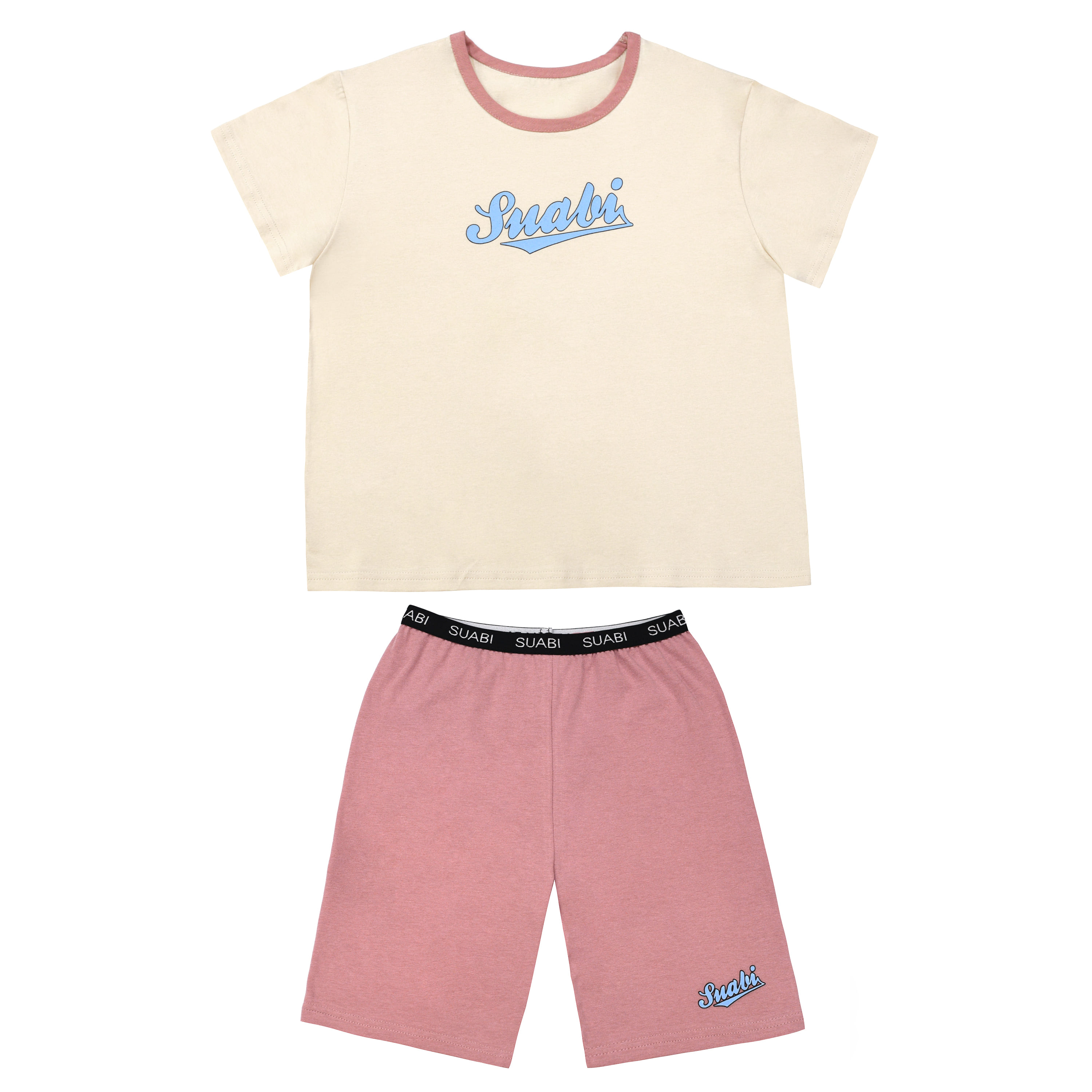 [Cotton]Short-sleeves SET : Beige&amp;Pink 